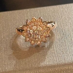 925 Sterling & Simulated Diamond Sunflower Spinner Ring Rose Gold Plated